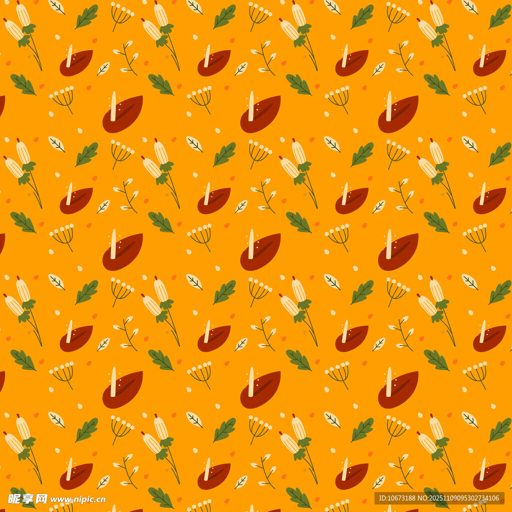 橙底花卉叶子图案背景
