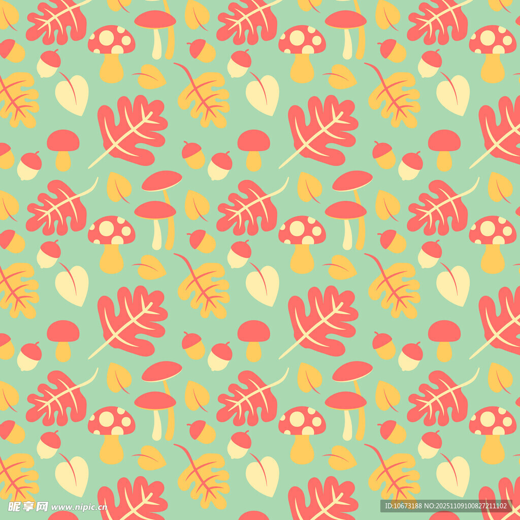 清新秋叶花卉无缝图案