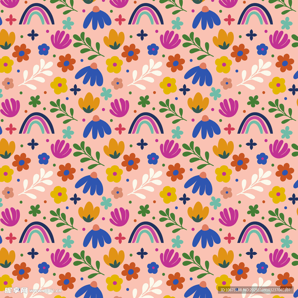 多彩花卉彩虹图案背景