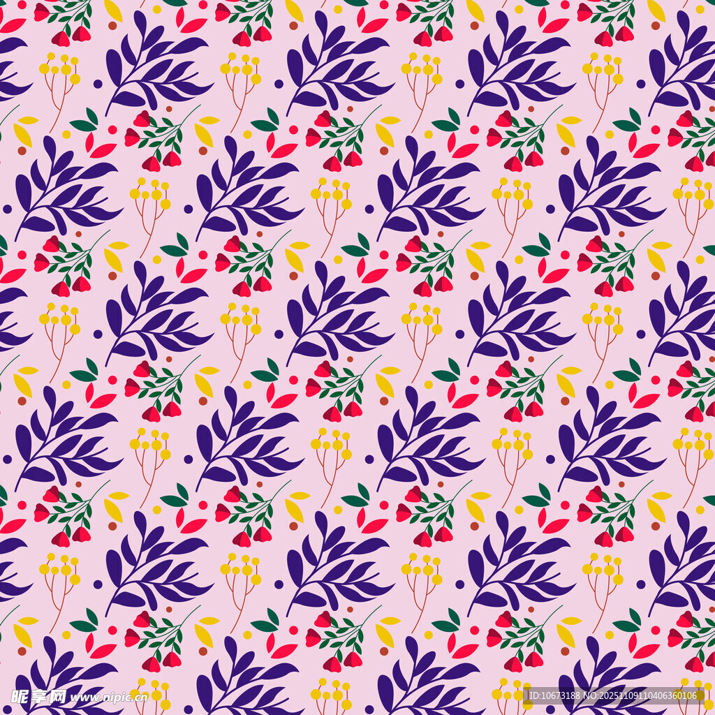 花卉叶子图案无缝背景图