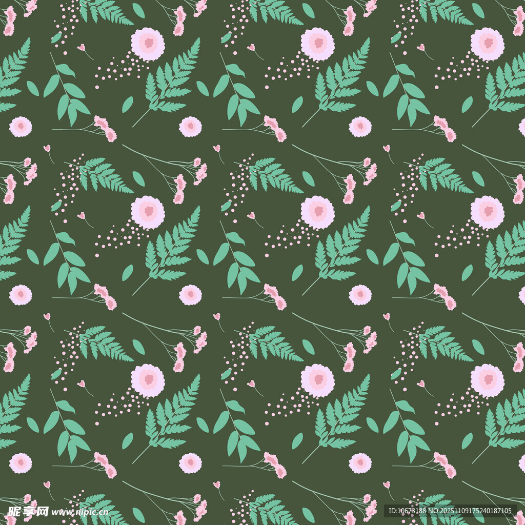绿色底花卉植物图案背景