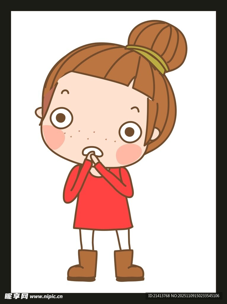 扎丸子头的红衣小女孩