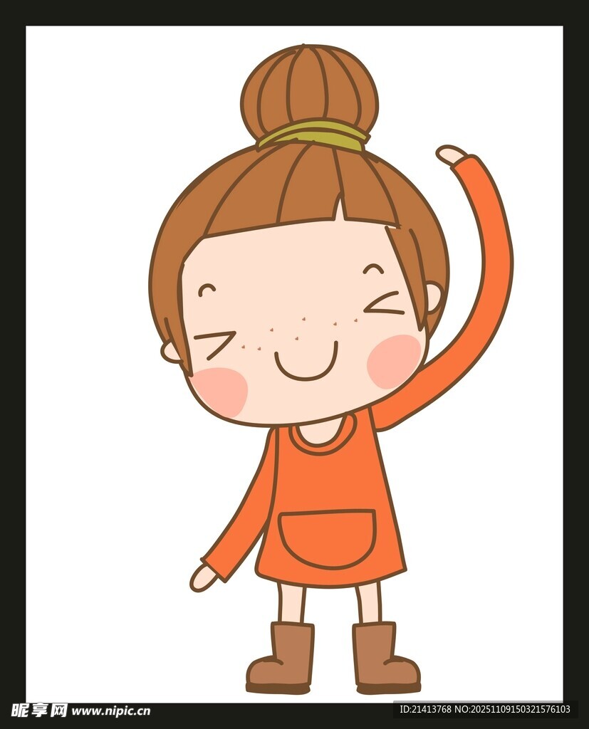 可爱红衣女孩开心举手