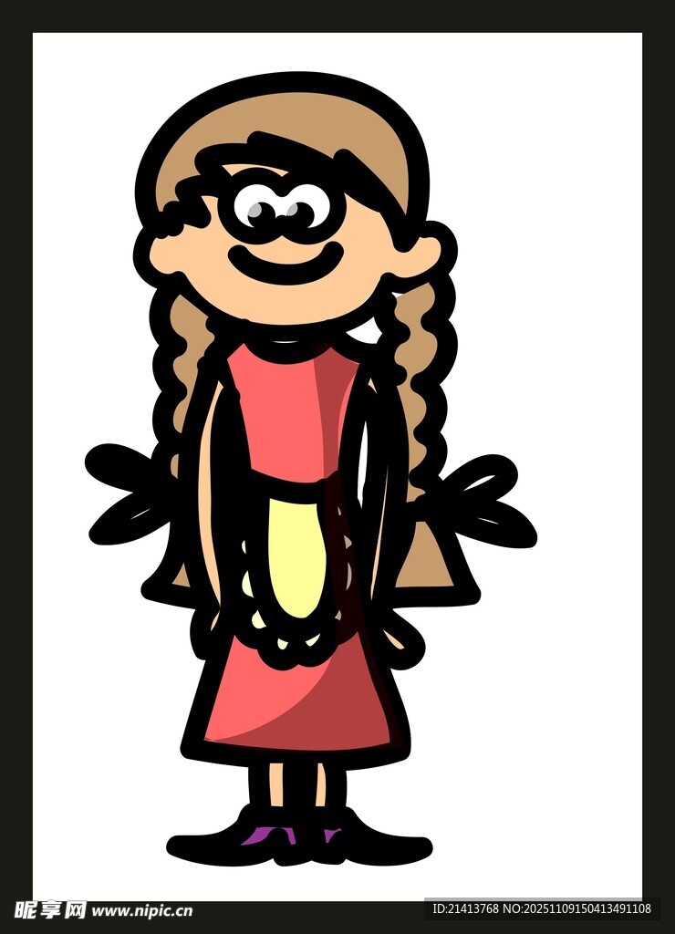 扎辫子的卡通红衣女孩