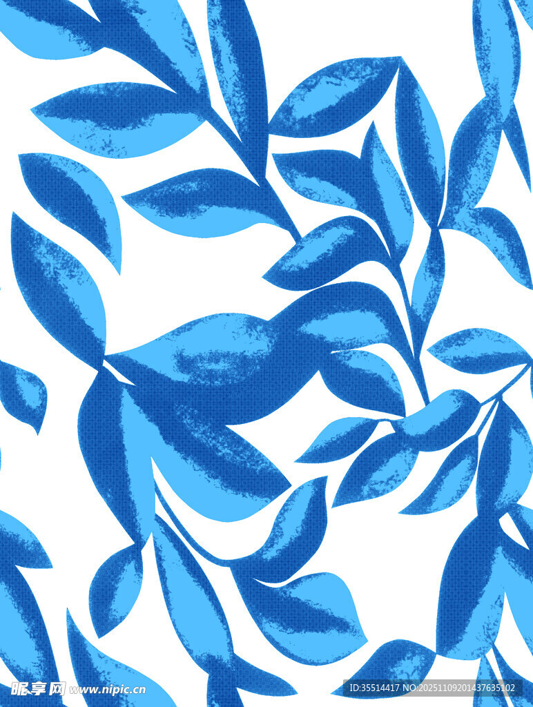 蓝色水彩风叶片图案