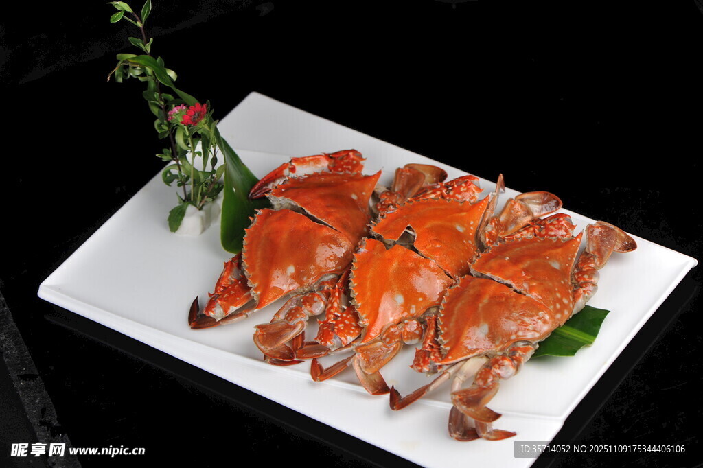 美味清蒸螃蟹摆盘精致