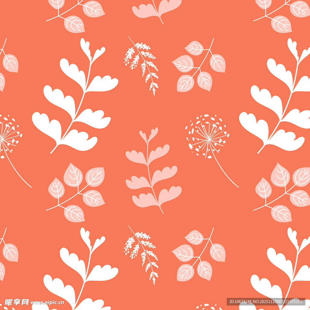 橙底白色植物图案背景
