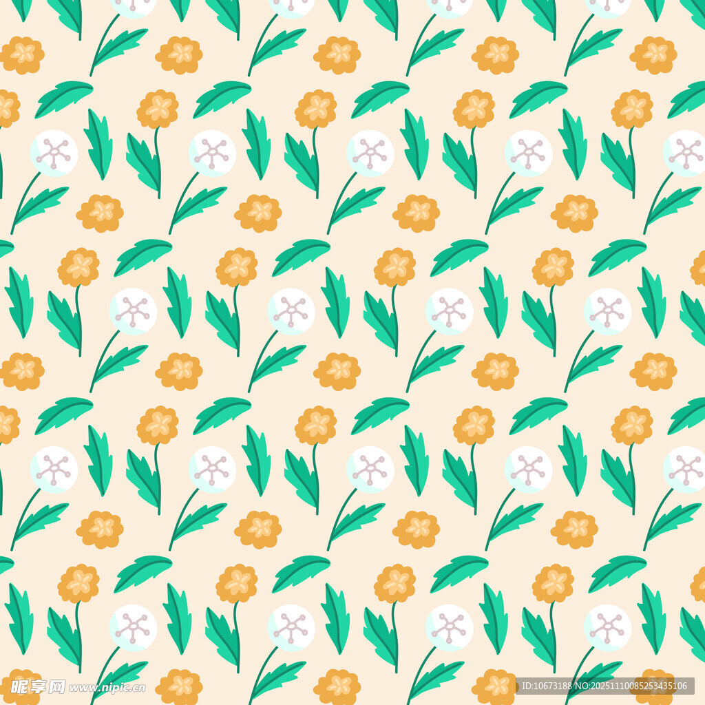 清新花卉绿叶图案背景