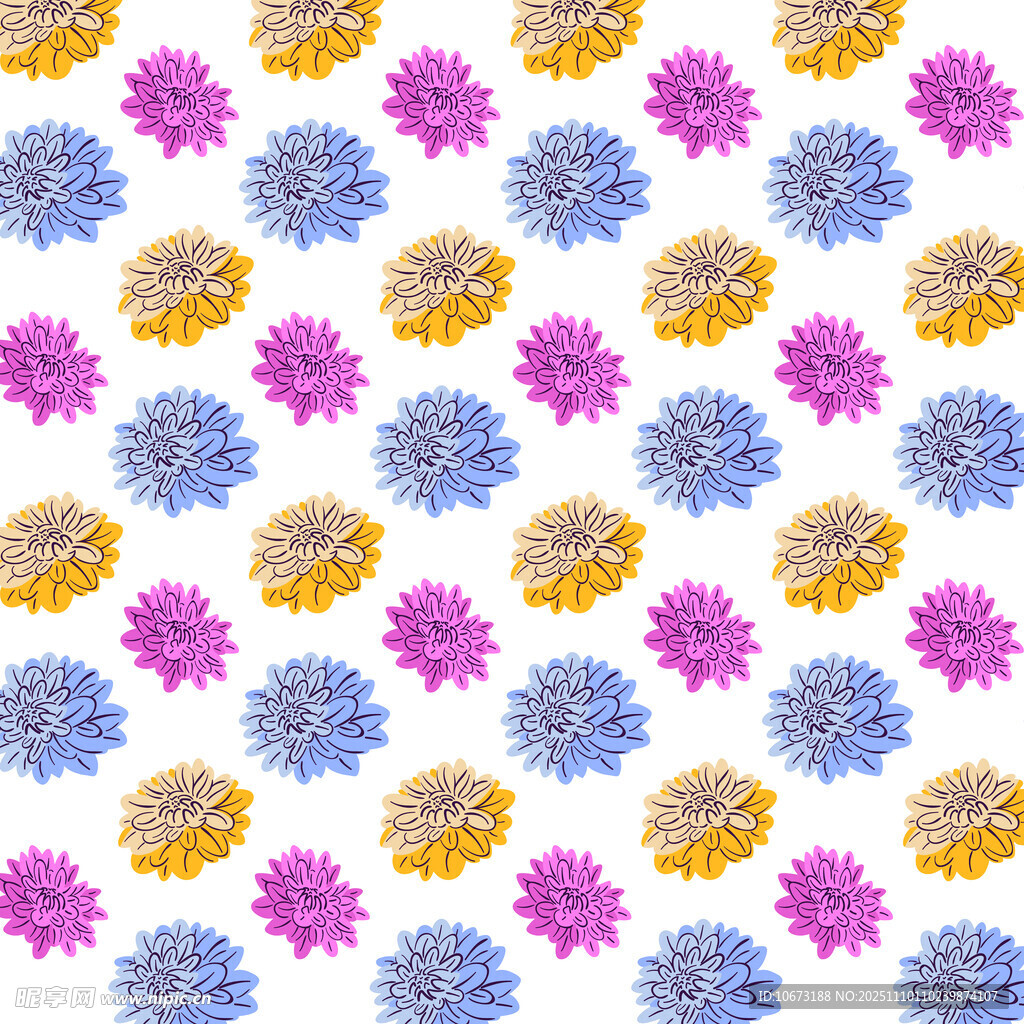 多彩花卉无缝图案背景