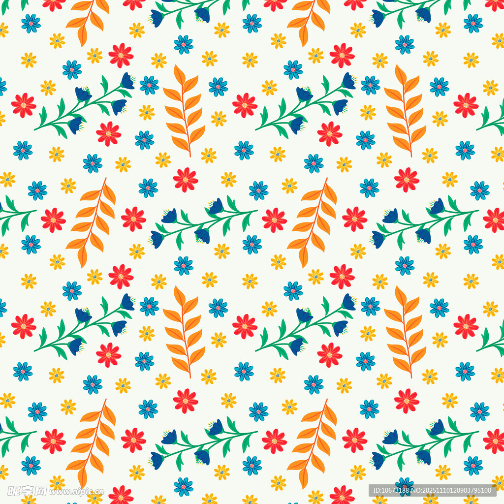 多彩花卉植物无缝图案