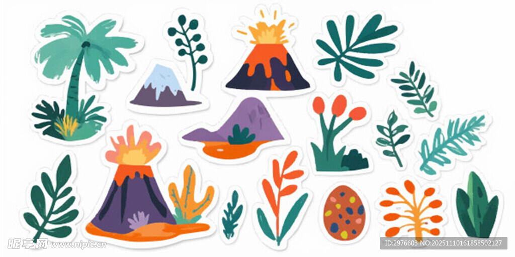 热带火山植物插画元素
