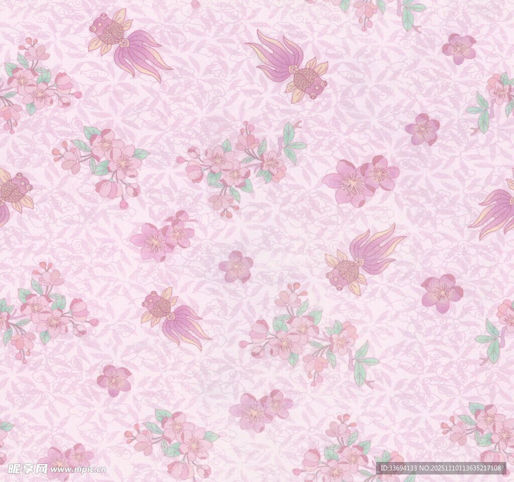 粉色花卉图案布料纹理