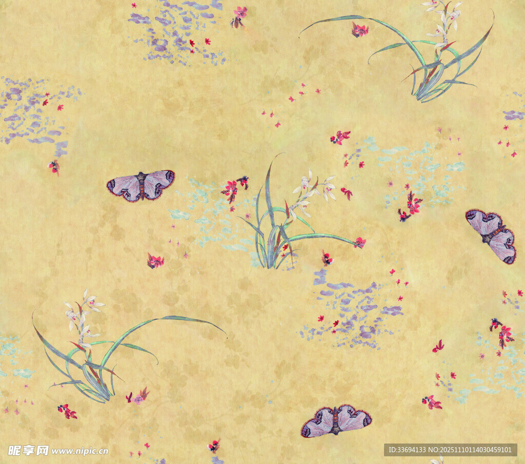 古风花卉蝴蝶纹理图案