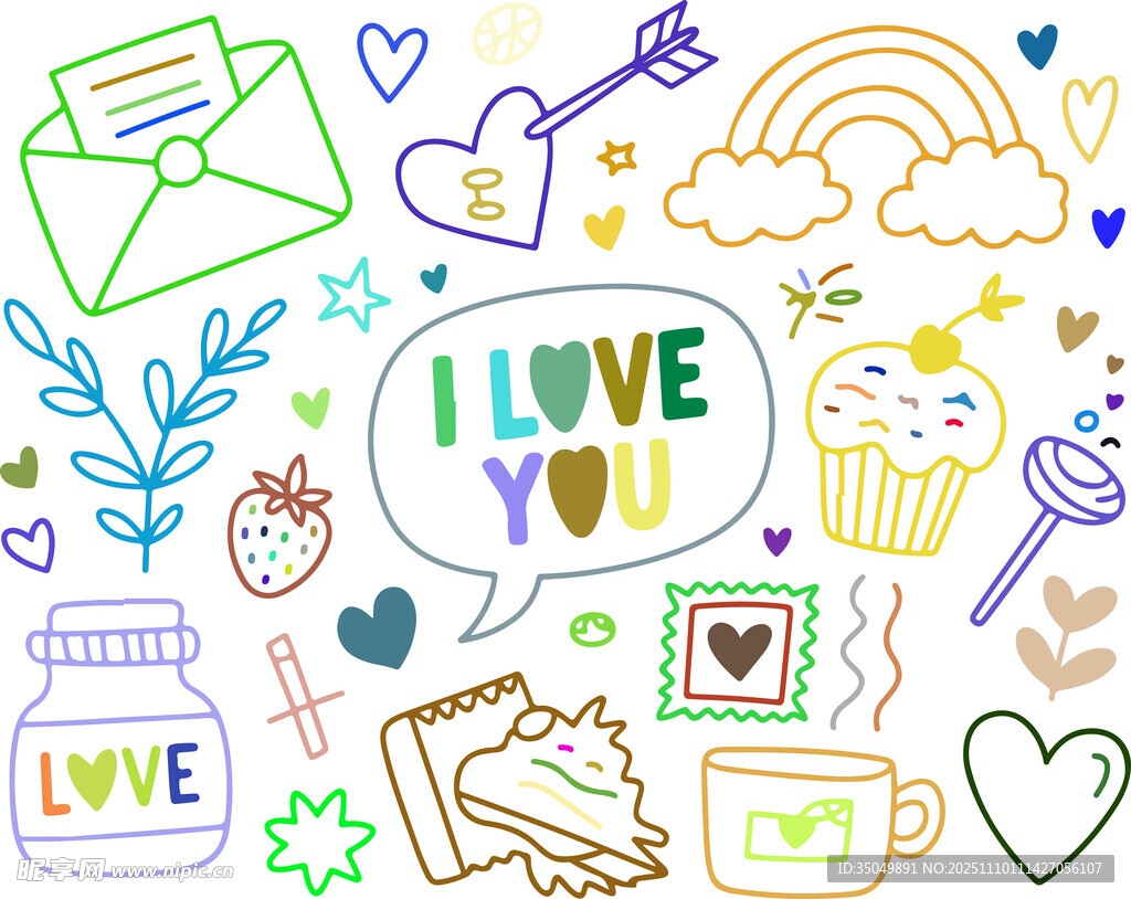 浪漫爱心元素插画