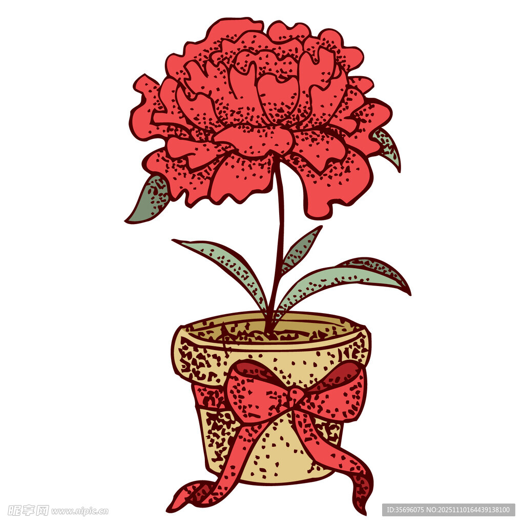 花盆中的红牡丹插画