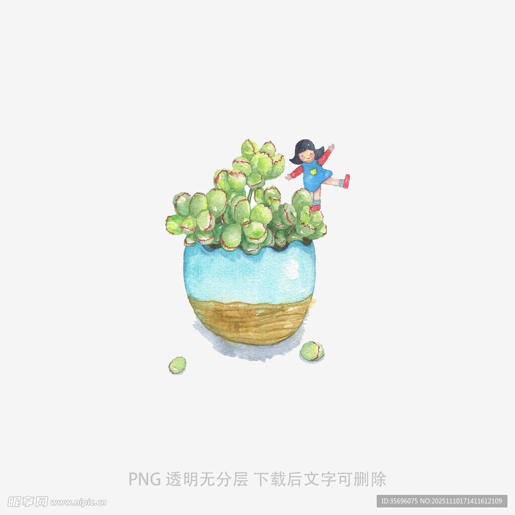 仙人掌盆栽中的可爱小人