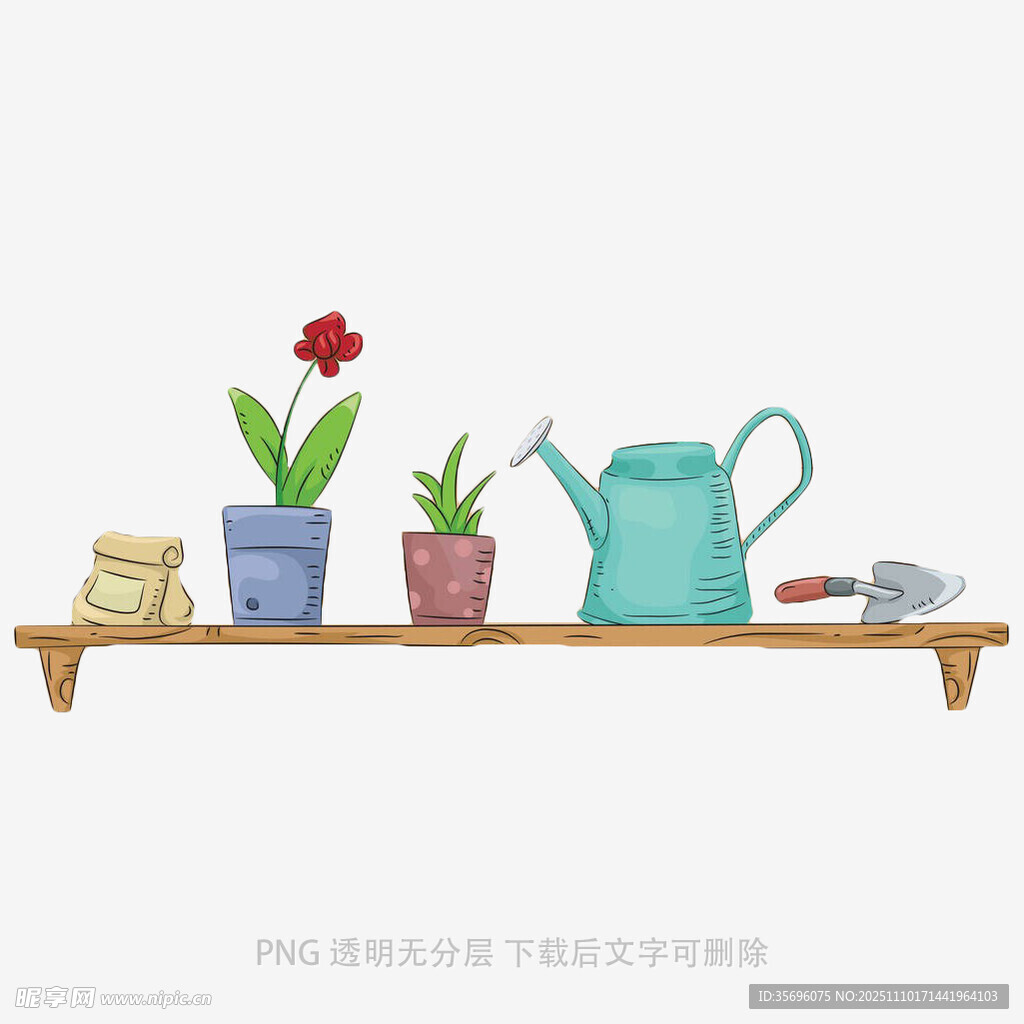 木架上的清新绿植与器具