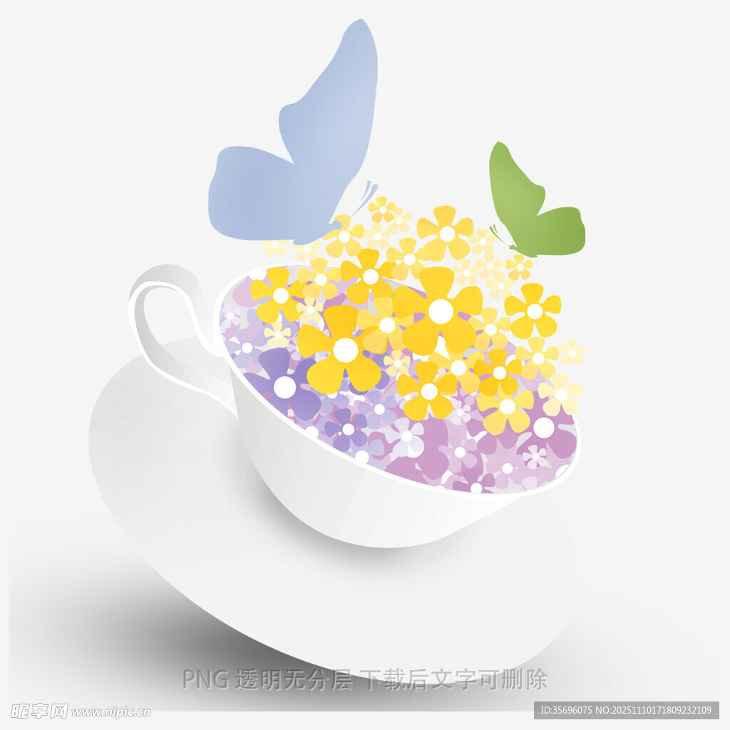 梦幻花茶杯中的蝶花之景