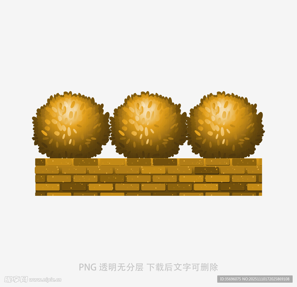 三个金球置于砖台上