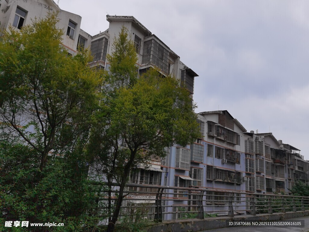 老旧居民楼与周边绿植