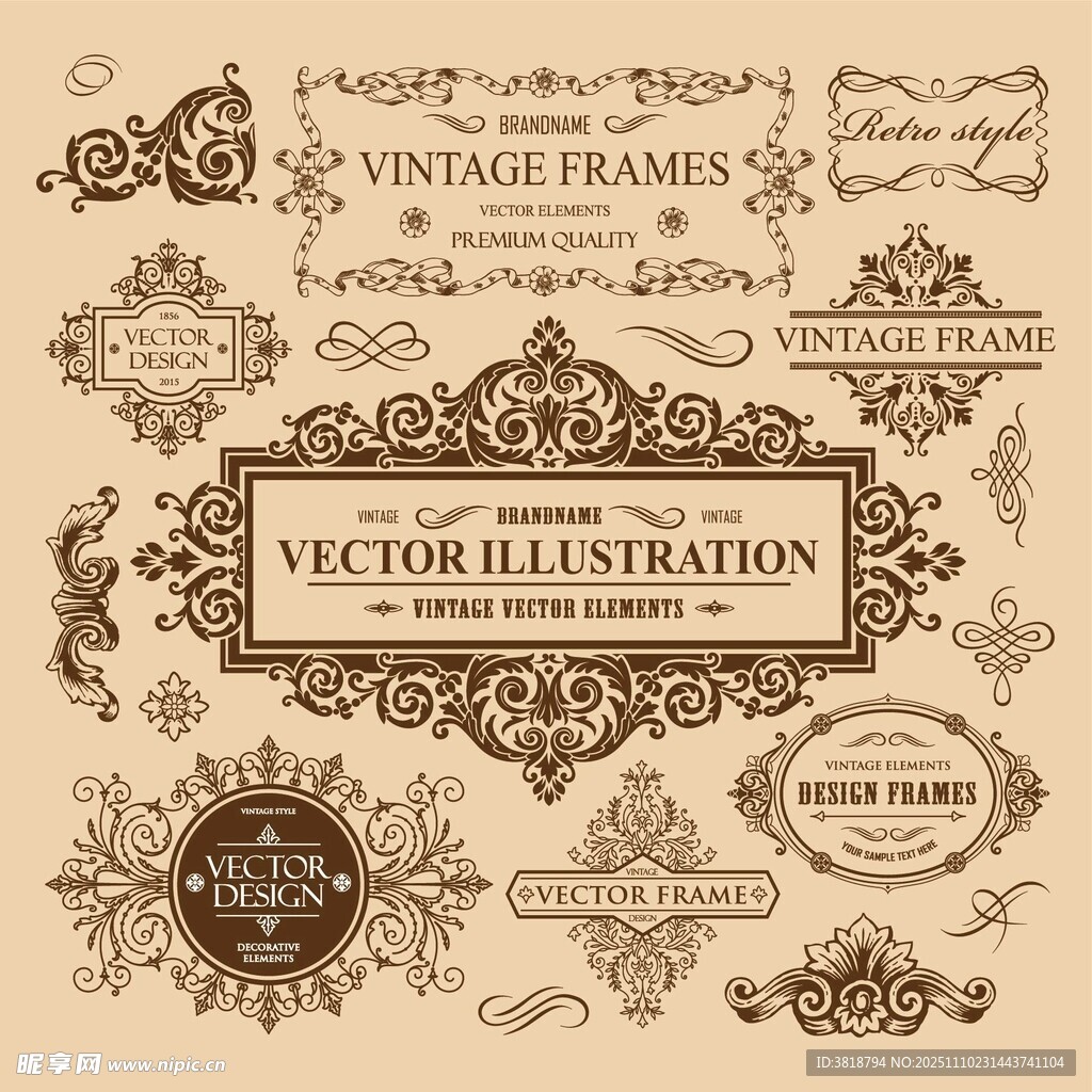复古矢量装饰边框图案