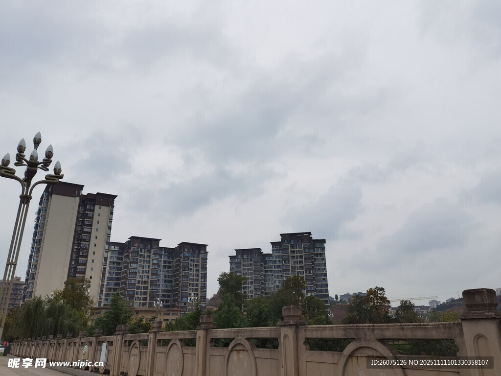 城市高楼与路灯景观