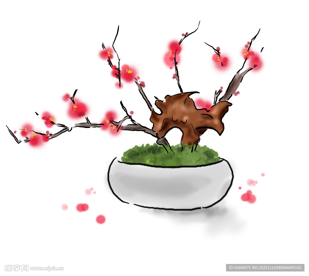 盆栽红梅古朴雅致之景