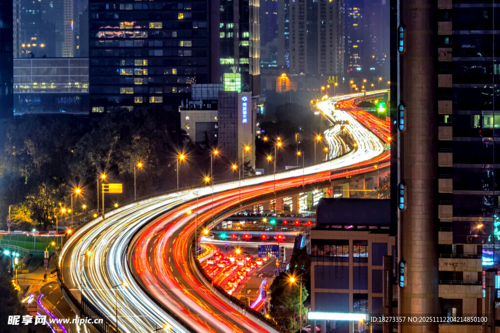 城市夜景中的绚丽车流