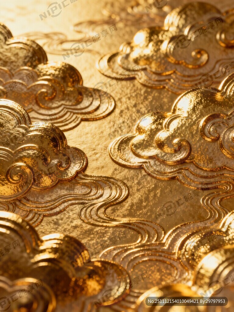 帮我生成一个有很多鎏金云纹的背