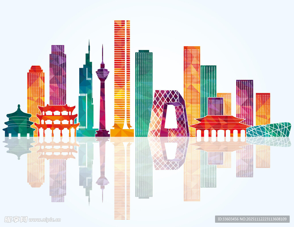 多彩城市地标建筑剪影