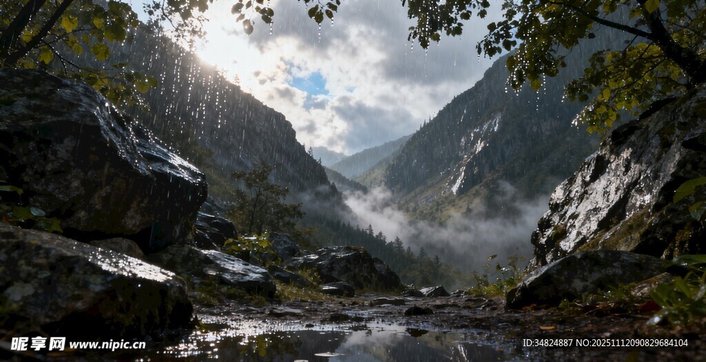 山间溪流自然清幽之景