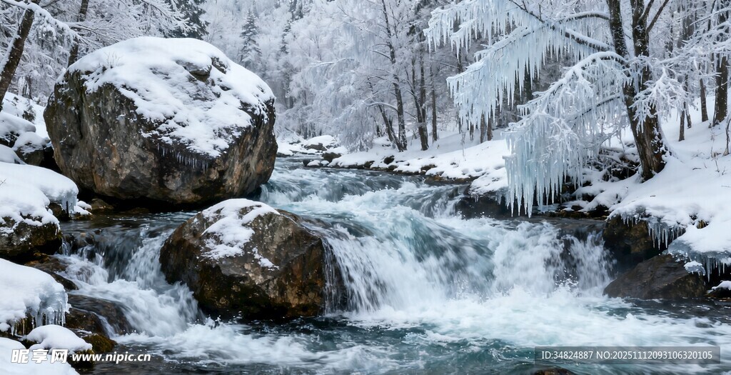 冬日溪流雪景