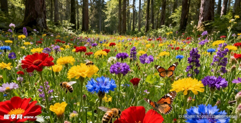 森林中绚烂多彩的野花