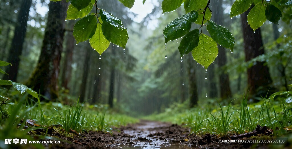 林间雨后小径绿意盎然