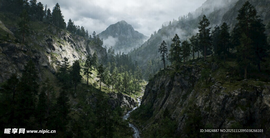 山间云雾缭绕的壮美景色