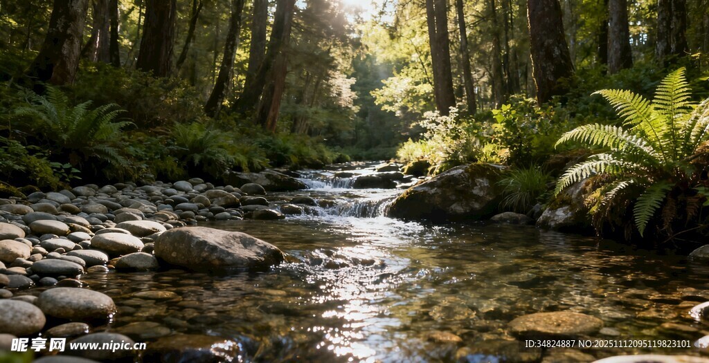 林间溪流自然静谧之景