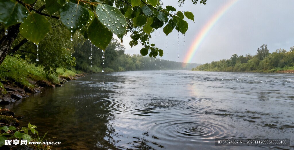 河畔彩虹自然清新美景