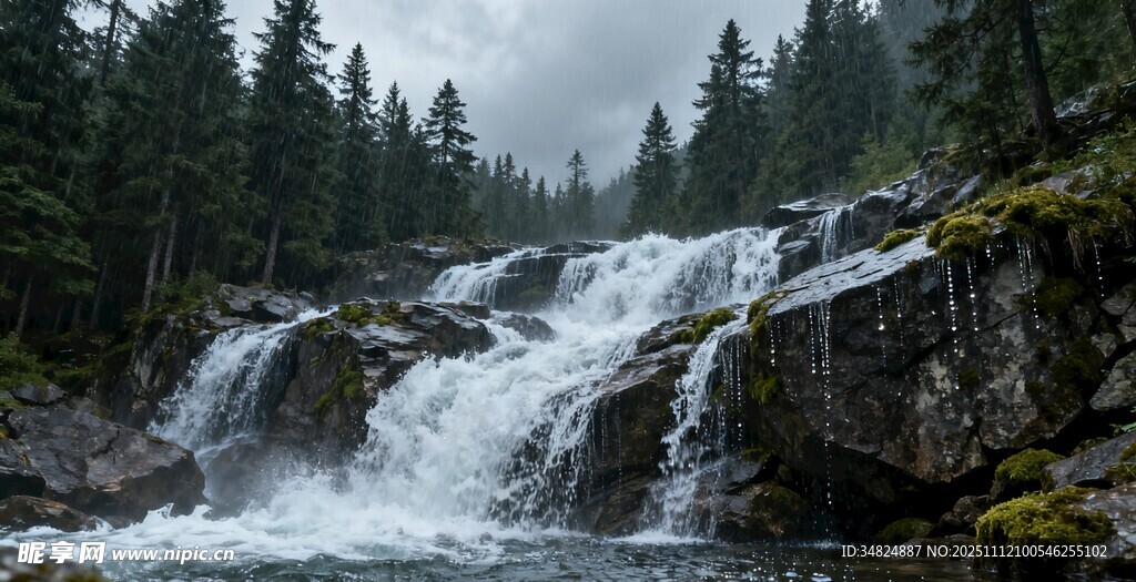 山间瀑布自然清新美景