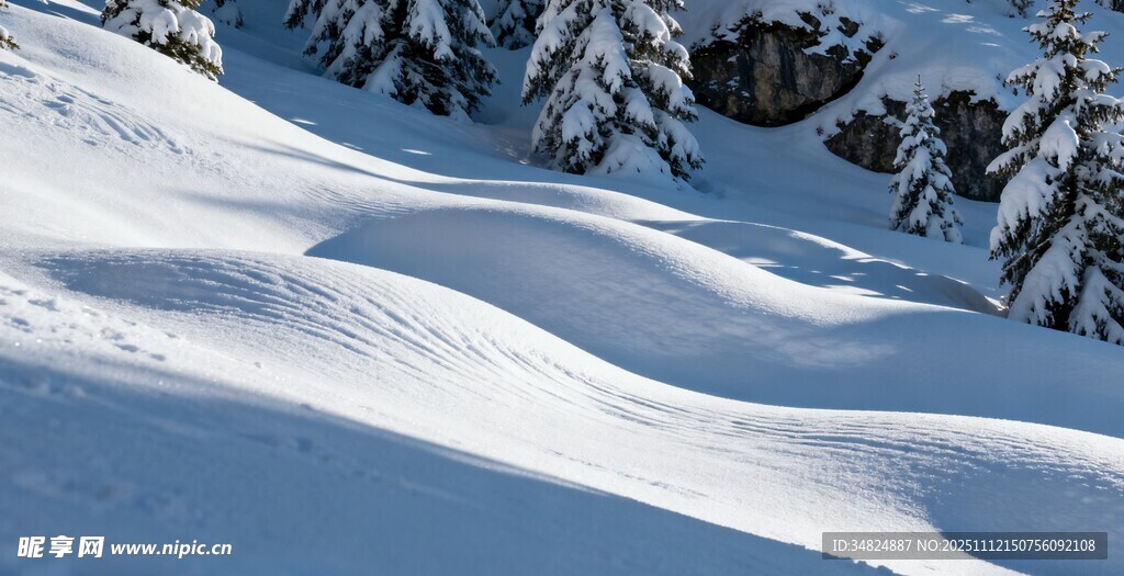 雪覆山林的冬日美景