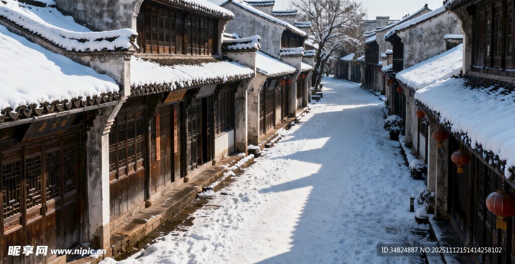雪覆古巷尽显静谧古韵