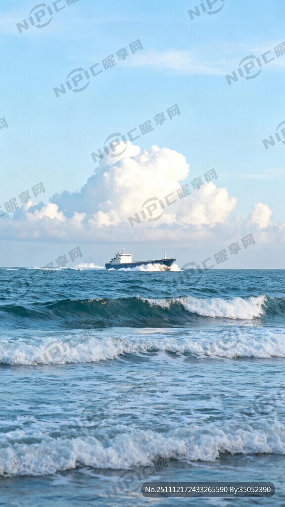 大海上蓝天白云 空旷 