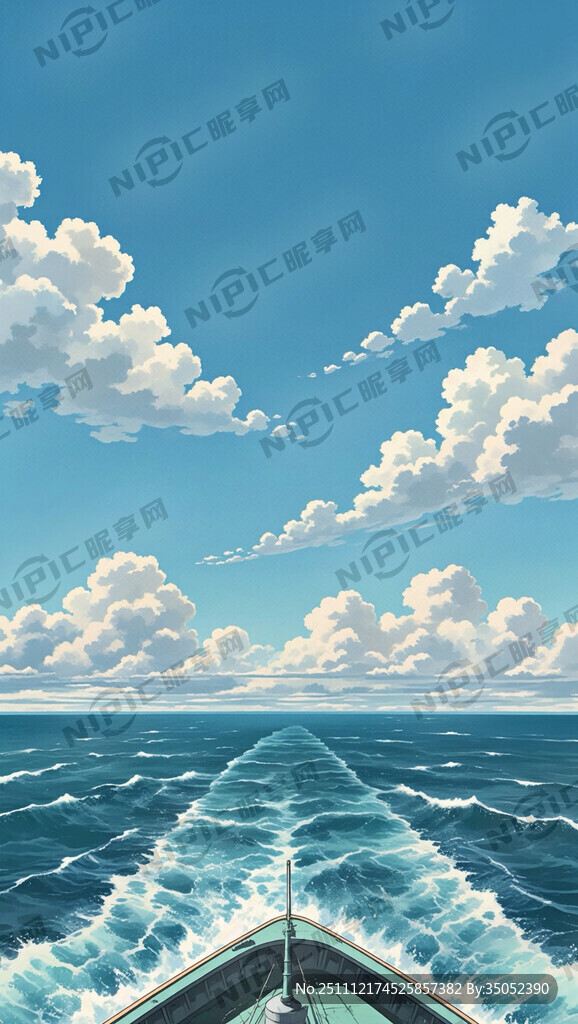 大海上蓝天白云 空旷  