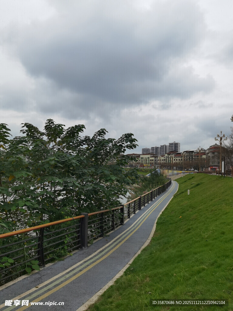 城市中的林荫骑行步道