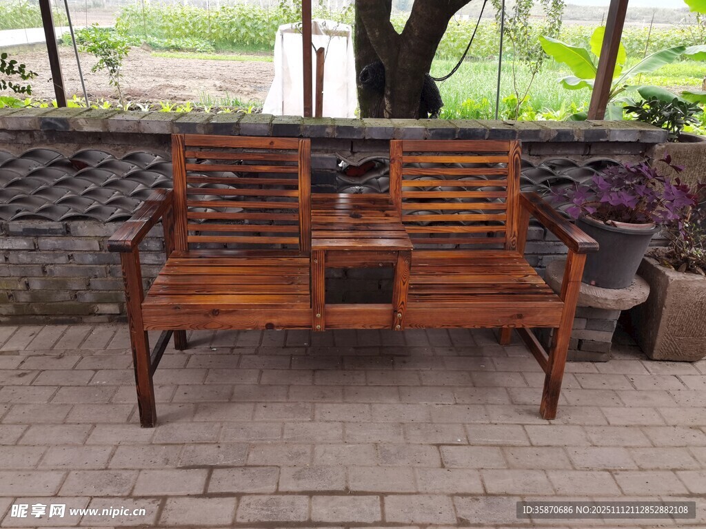 户外实木雕花长椅