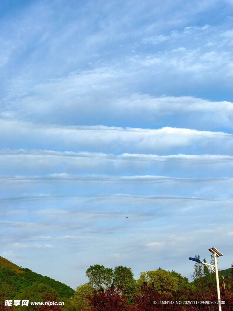 蓝天白云下的绿意景致