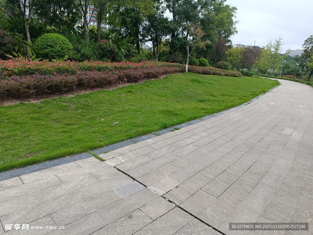 宽阔整洁的园林道路景观