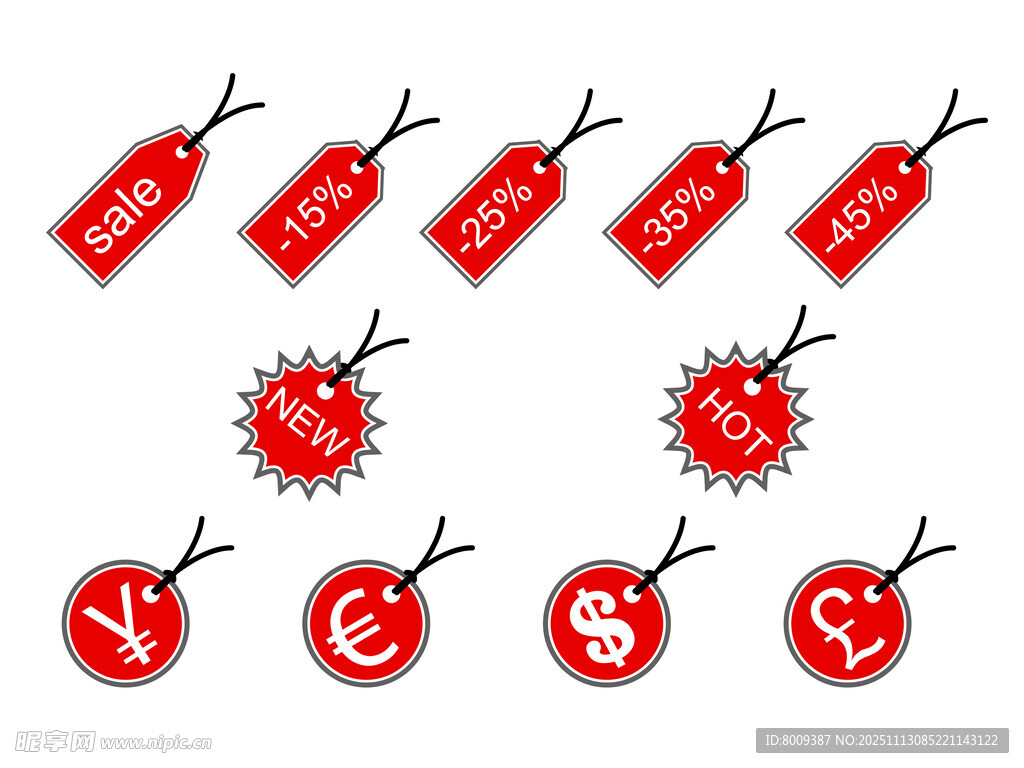 红色促销标签与符号集合