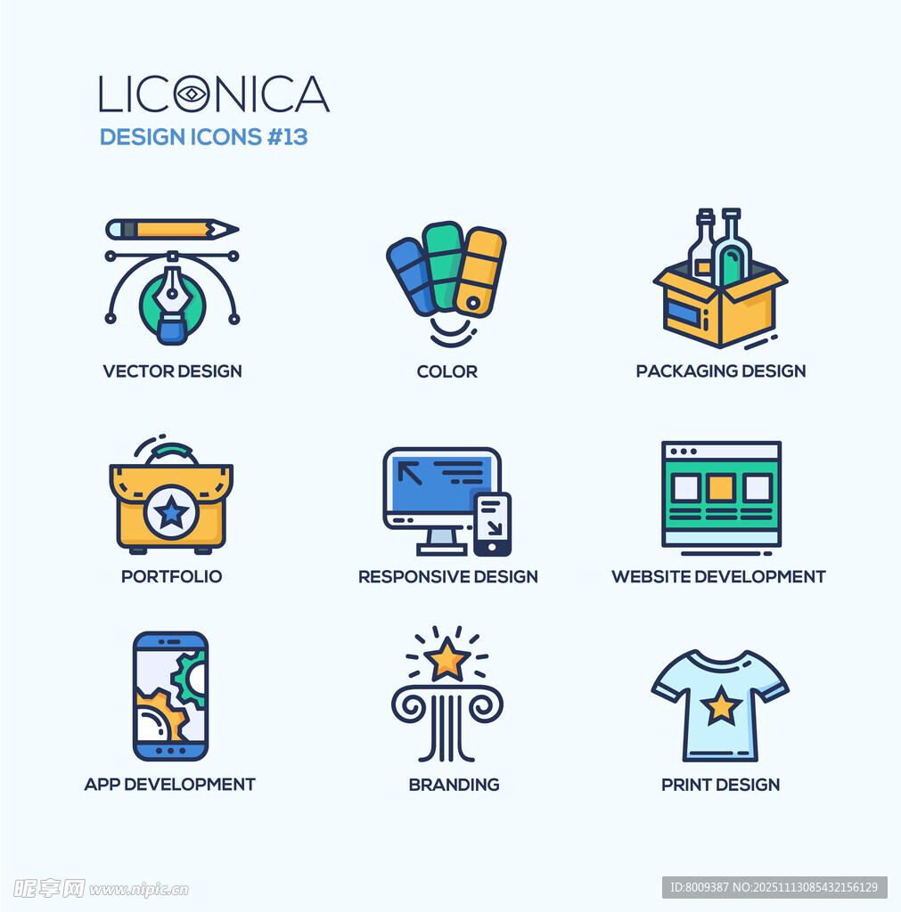 多彩简约商业图标集合