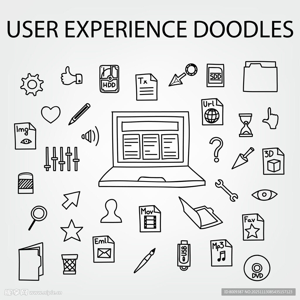 用户体验涂鸦图标集合