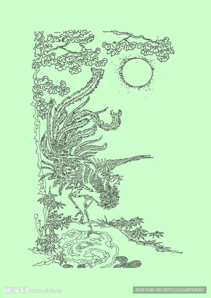 中式古风花草月亮纹饰图